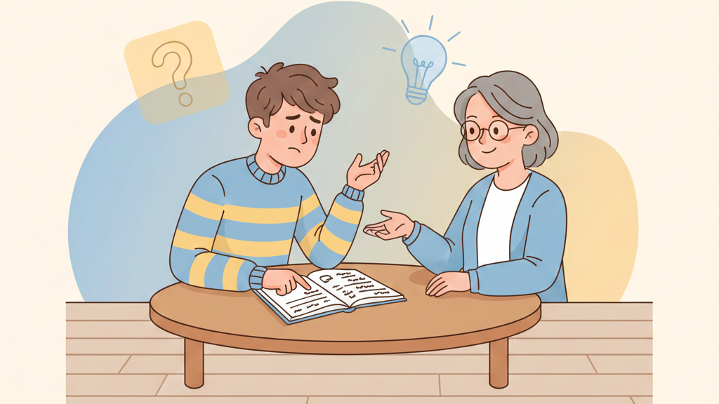 A student sitting with a tutor at a small desk