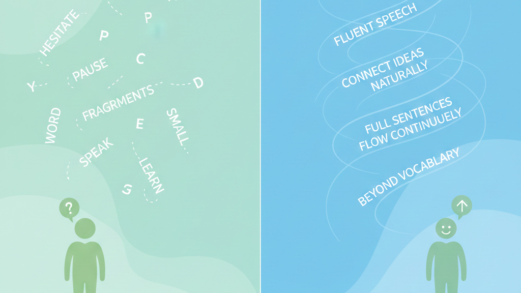 A learner confidently speaking in an online lesson.