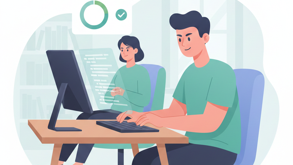 A student working independently at a desk with confidence, while the tutor sits slightly back, observing quietly rather than intervening.