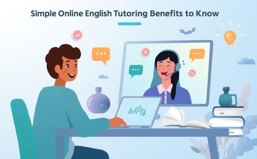 A student engaging in a live, one-on-one online tutoring session in a brightly lit, modern home office.