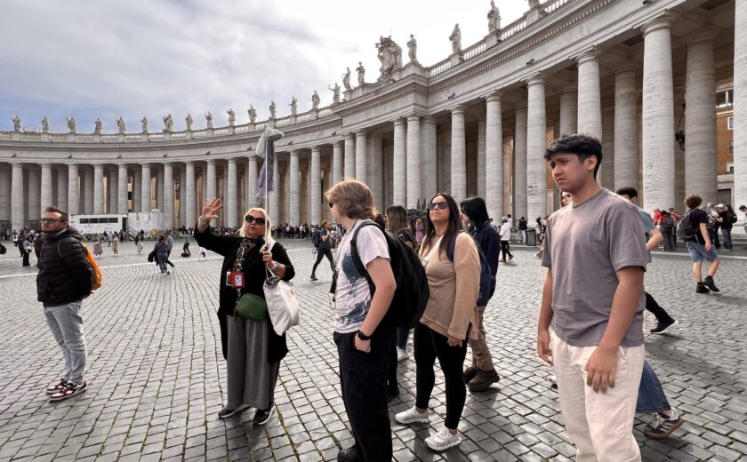 Ivy Languages International students visiting St Peters Square in Vatican City during a language immersion trip