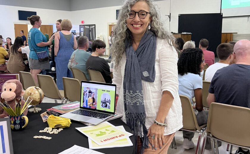 Ivy Languages International founder Connie Clark at an education expo showcasing language courses