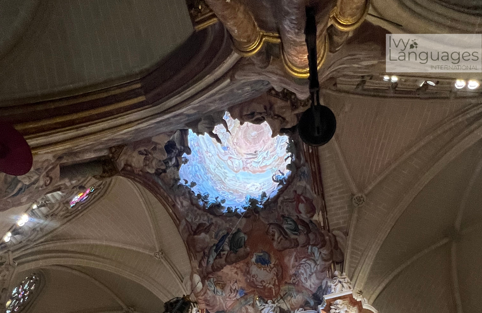 Intermediate English breakthroughs through cultural travel experiences inside a historic cathedral