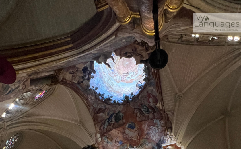 Intermediate English breakthroughs through cultural travel experiences inside a historic cathedral