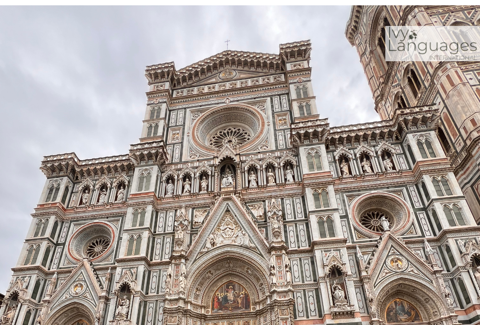 Group using simple English conversation topics while visiting a historic cathedral