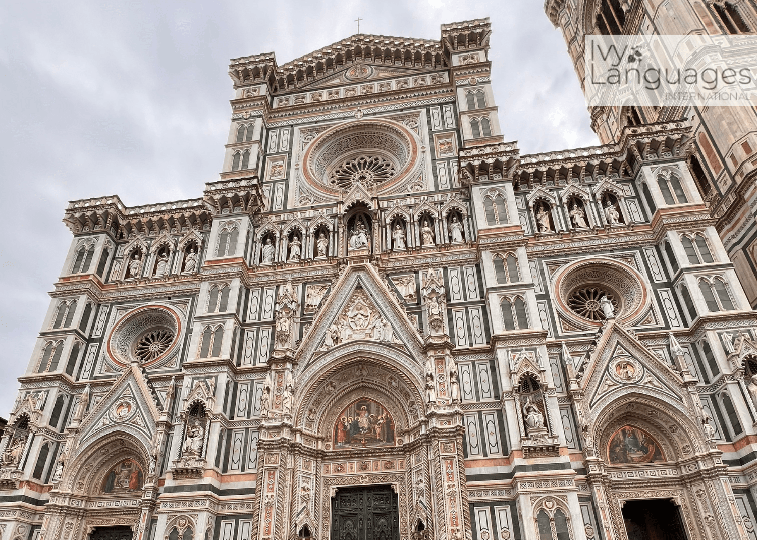 Tourists standing before Florence Cathedral, reflecting moving from intermediate to advanced English.
