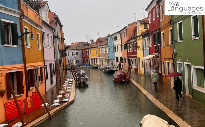 Ivy Languages International online English learning inspired by colorful Burano canal streets and immersive travel experiences
