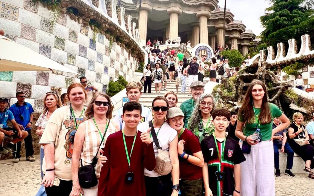 Complex English grammar nuances mastered through language immersion, Ivy Languages student group at Park Güell Barcelona 